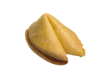 Closeup of a single fortune cookie.