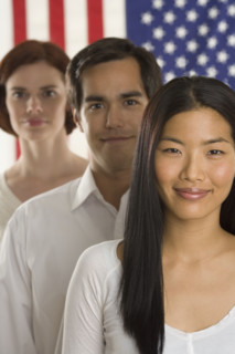 Portrait of three Americans.