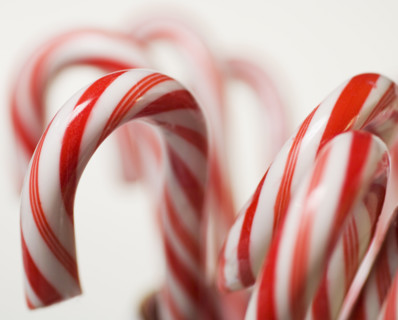 Closeup of candy canes.