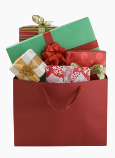Bag filled with gifts.