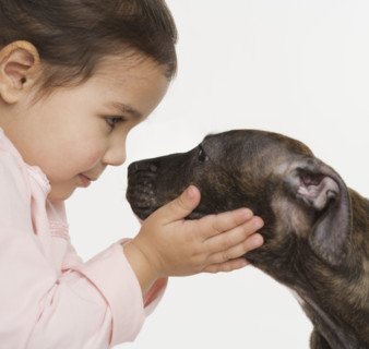 Hispanic girl with puppy.