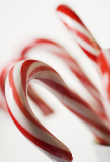 Closeup of candy canes.