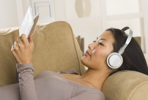 Woman listening to music.