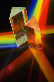 Light passing through two prisms.