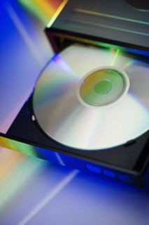 Still life of disc in computer drive.