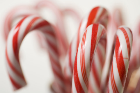 Closeup of candy canes.