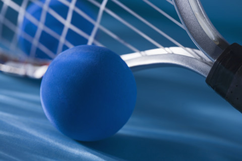 Closeup of racquetball gear.