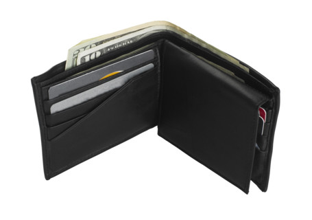 Still life of an open wallet.
