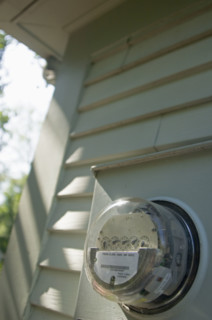 Closeup of a home electric meter.
