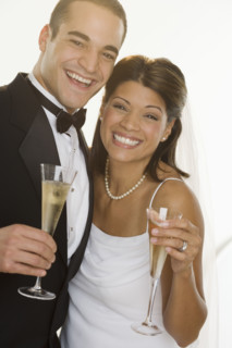 Bride and groom celebrating.