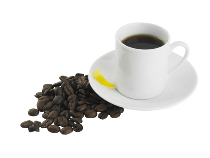 Cup of coffee and beans.