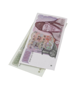 Still life of Korean money.