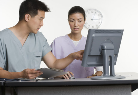 Male and female healthcare workers.
