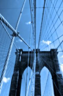 Closeup of Brooklyn Bridge New York NY.
