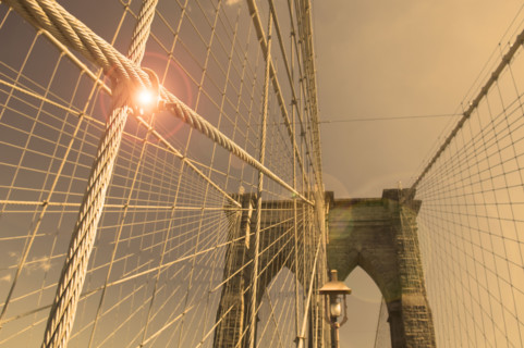 Closeup of Brooklyn Bridge New York NY.