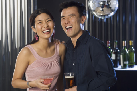 Couple having drinks in a bar.