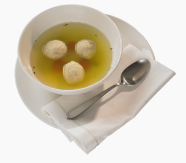 Studio shot of matzoh ball soup.