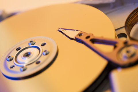 Close up of computer hard drive.
