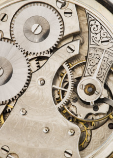 Close up of watch mechanism.