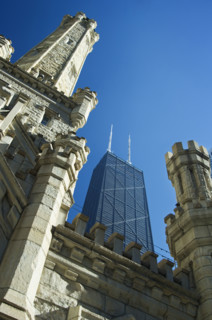 Chicago Water Tower with John Hancock Center behind..