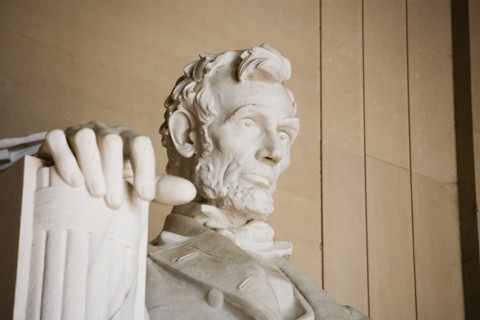 Close up detail of face at Lincoln Memorial Washington DC USA.