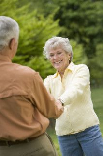 Portrait of senior couple outdoors.