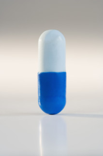 Close up of two tone pill.