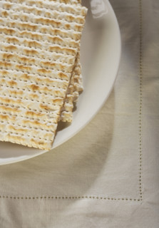 Close up of plate of Matzah.