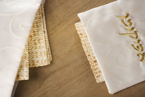 Close up of Matzah under cloth.