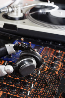 Closeup of DJ sound gear.