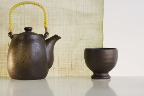 Close up of teapot and cup.