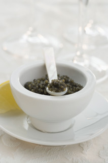 Closeup of a bowl of caviar.