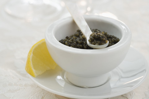Closeup of a bowl of caviar.
