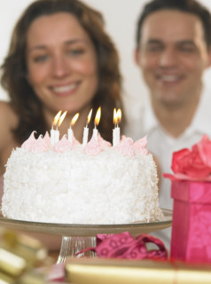 Couple celebrating her birthday.