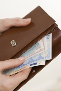 Hand taking Euros from a wallet.