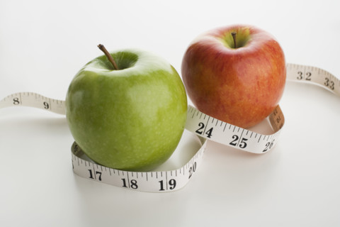 Apples and tape measure.