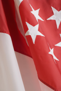 Close up of flag of Singapore.
