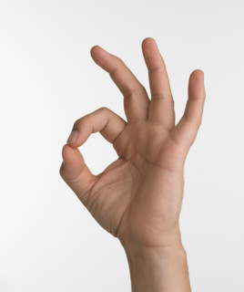 Studio shot of hand giving the okay sign.