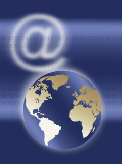 Computer generated picture of globe and at symbol.