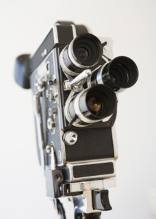 Close up of old fashioned film camera.