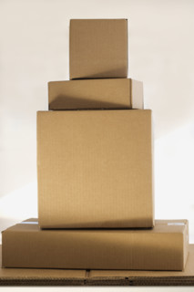 Stack of shipping boxes.