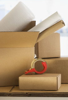 Shipping boxes and packing supplies.