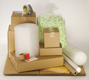 Shipping boxes and packing supplies.