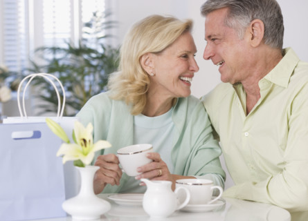 Senior couple having coffee.