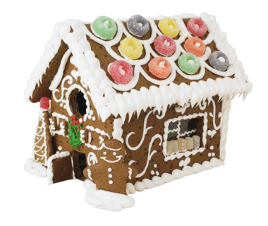 Decorated gingerbread house.