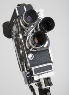 Close up of old fashioned film camera.
