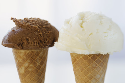 Close up of ice cream cones.