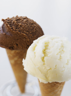 Close up of ice cream cones.