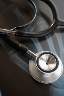 Close up of stethoscope on x-ray.
