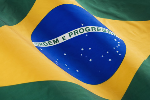 Close up of flag of Brazil.